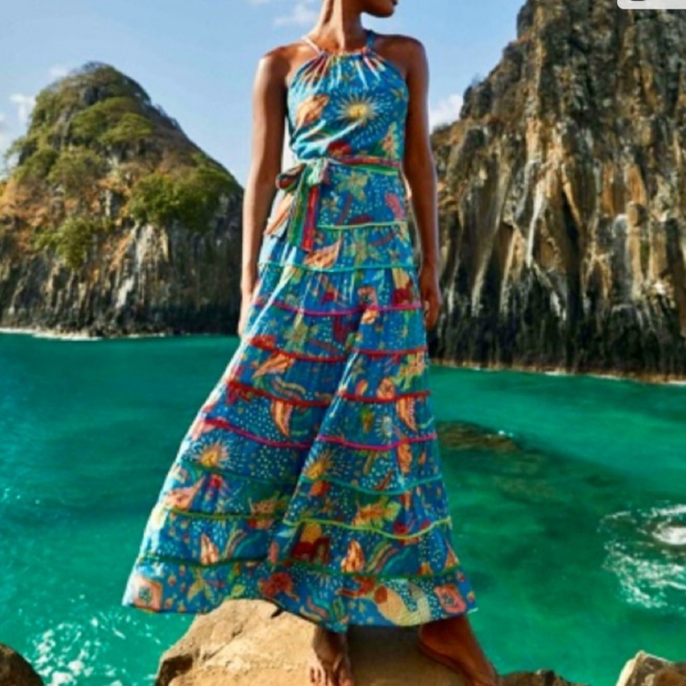 NWT Anthropologie Farm Rio Ocean Stories Maxi Dress - M